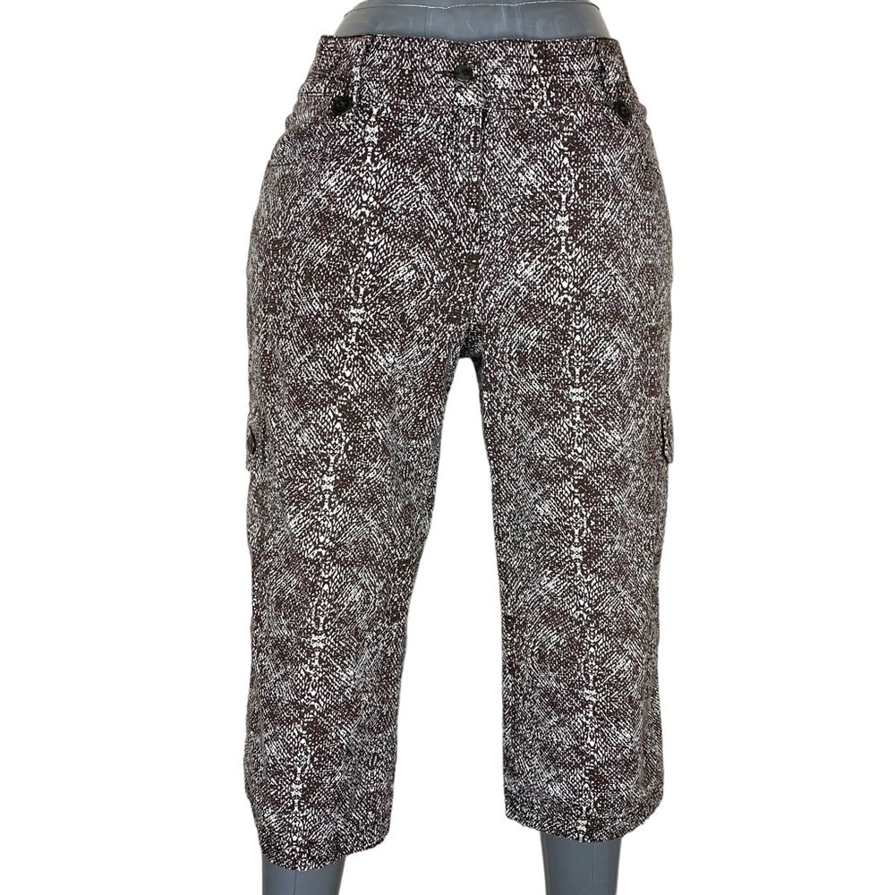 Size 4 Chicos 0 Brown Beige Snake Print Cropped Capris Stretch Animal Print
